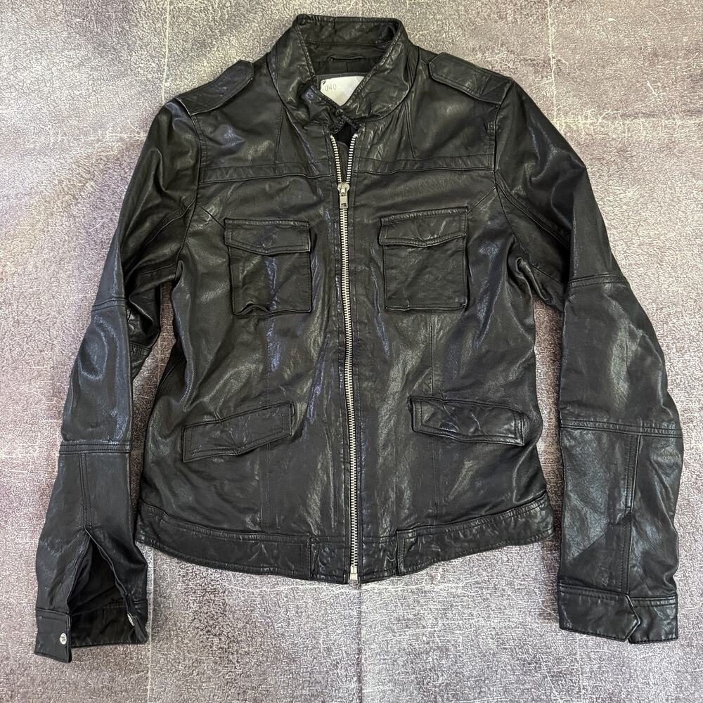 Women's Q40 Black Vapor Leather Moto Racer Zip Up Motorcycle Bomber Jacket Sz L